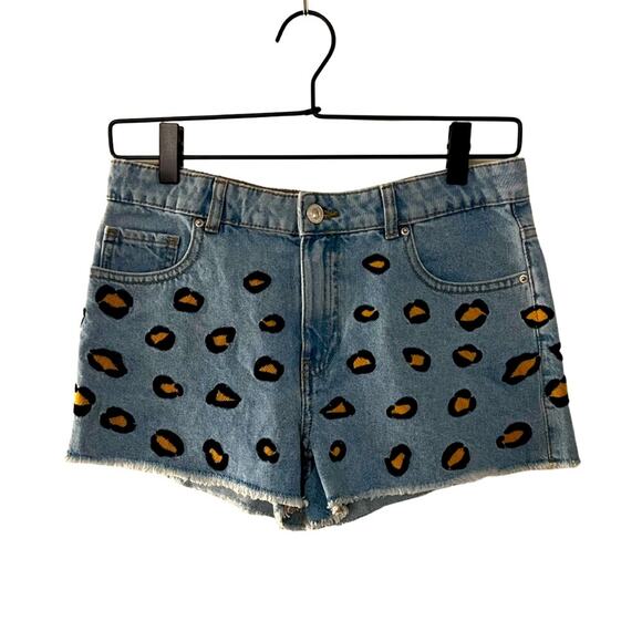 Zara Leopard Embroidered Denim Cut Off Shorts 13-14Y - Picture 1 of 7